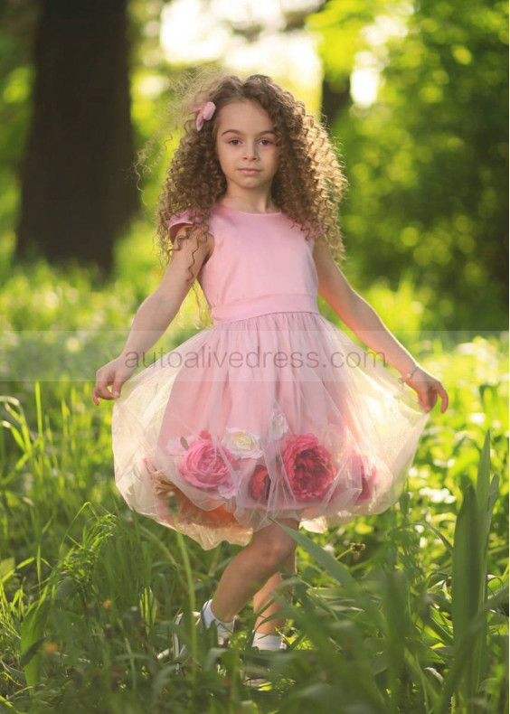 Satin Tulle Flower Girl Dress With Handmade Flowers